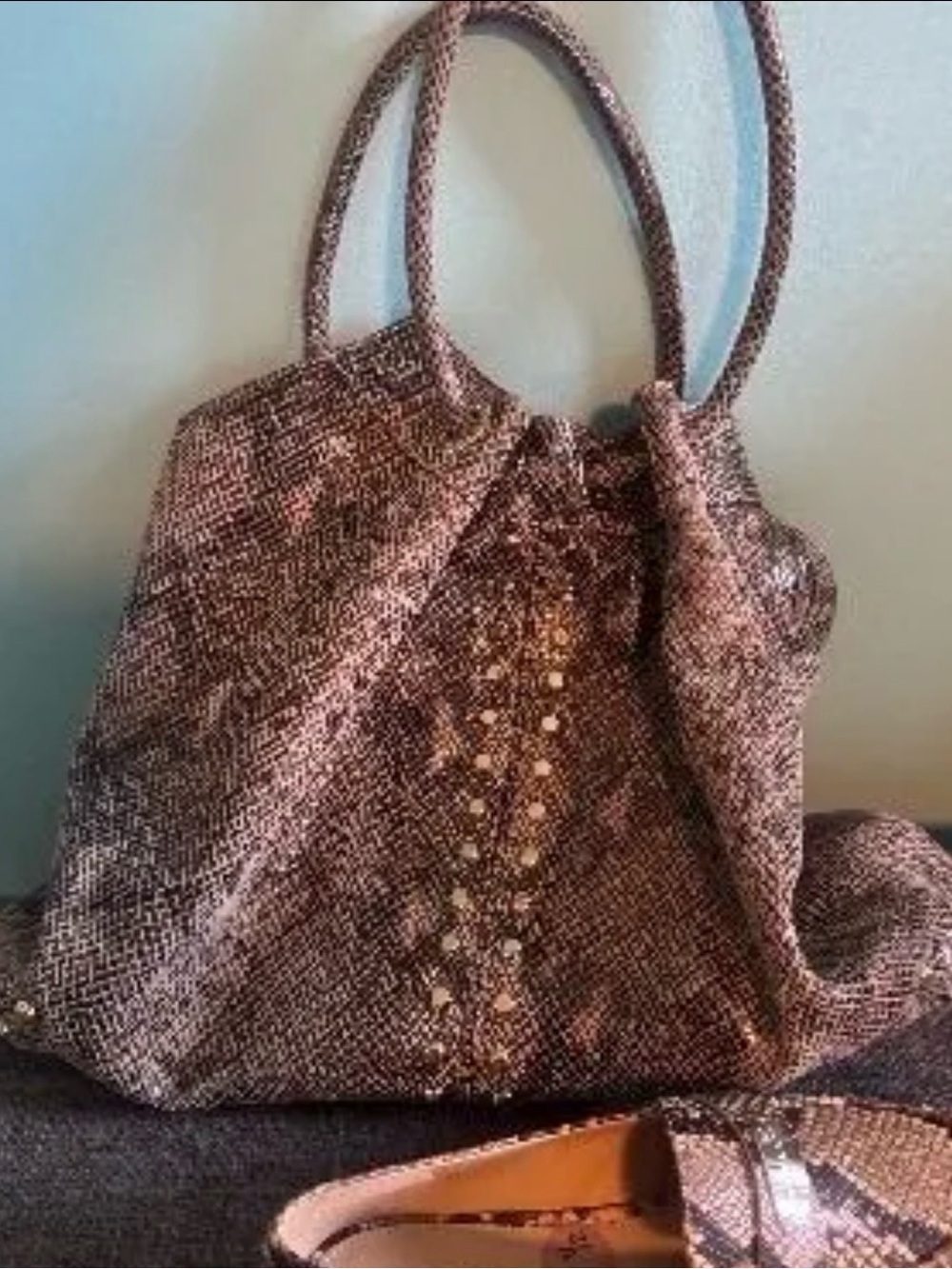 Michael Kors Blush Pink Textured Tote with Stud Trim